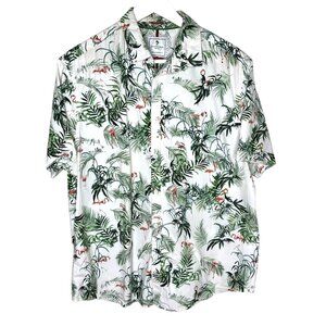 Cactus Man Ricky Singh Slim Fit Flamingo Print Short Sleeve Button-Up Shirt, XL